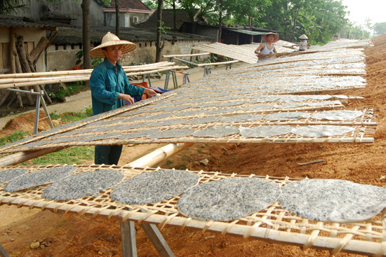 Làng nghề bánh đa ở Thanh Chương, Nghệ An. Ảnh: báo Nghệ An