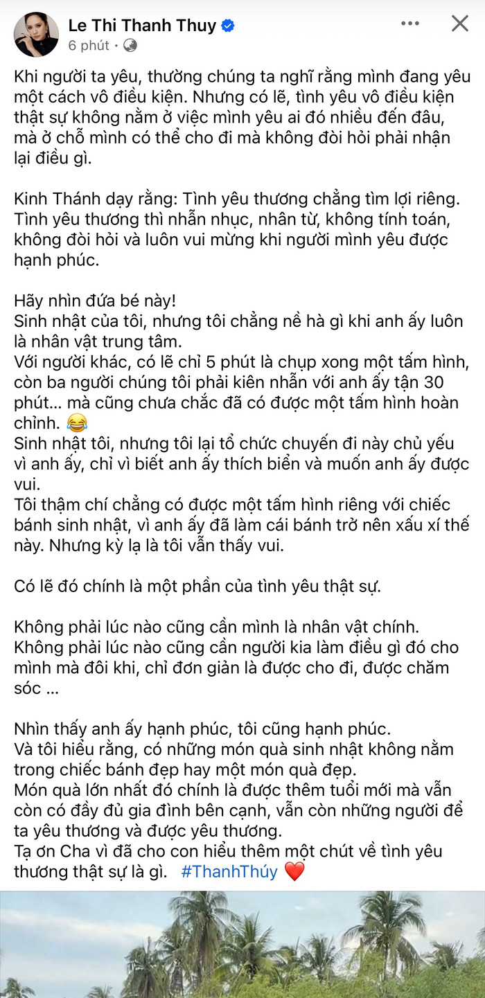 Chia sẻ mới của Thanh Thuý. Ảnh: Chụp màn hình FBNV