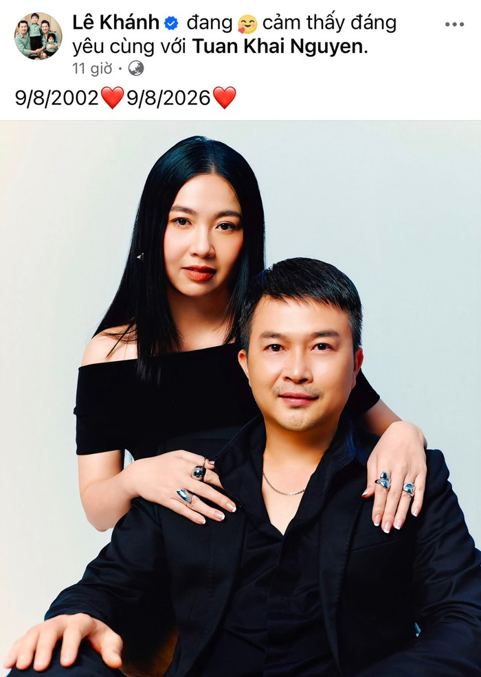 Lê Khánh mừng cột mốc 24 năm bên người bạn đời cùng nghề. Ảnh: Chụp màn hình.