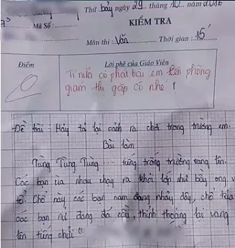Bài văn 'tả cảnh ra chơi' bị chấm 0 điểm, lời phê của giáo viên gây chú ý Ảnh 1