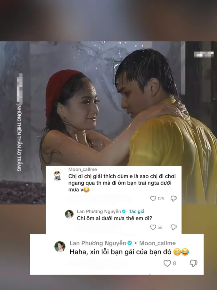 Phân cảnh Lan Phương bất ngờ ôm một chàng trai dưới mưa trong Những thiên thần áo trắng bất ngờ viral trở lại sau nhiều năm. Ảnh: Fantastic Trends.&nbsp;