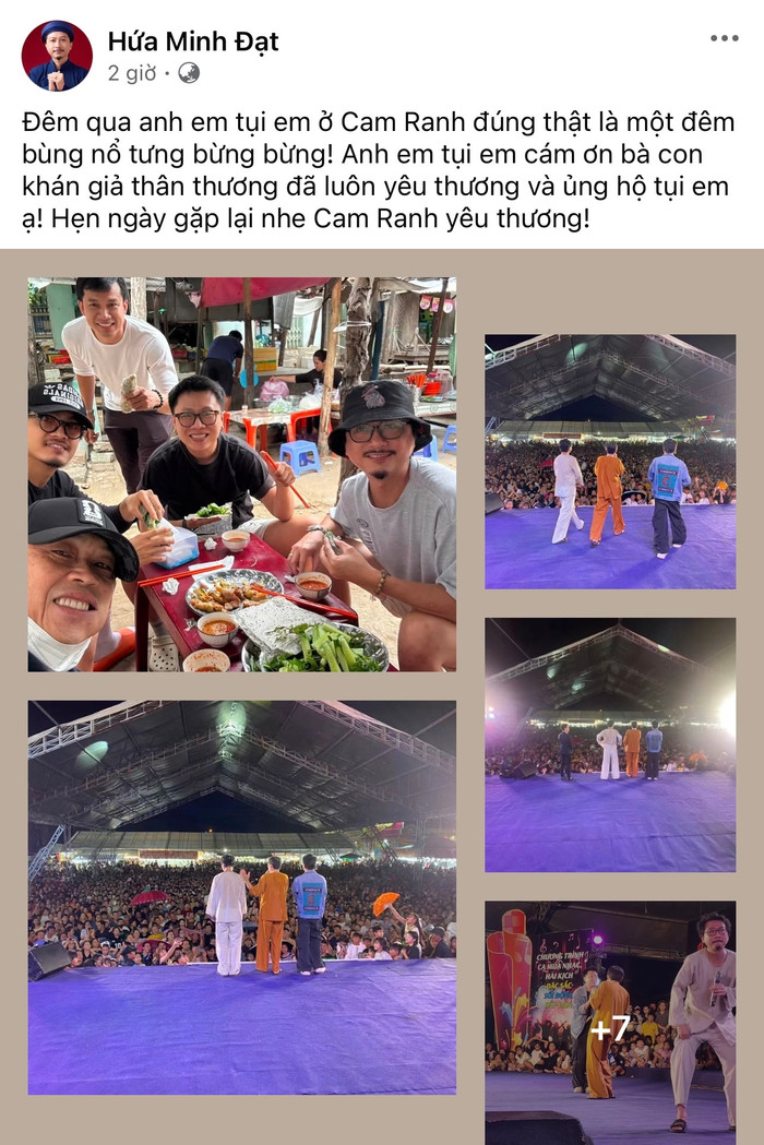 Hứa Minh Đạt, NSƯT Hoài Linh cùng nhiều nghệ sĩ tại đêm diễn ở Cam Ranh. Ảnh: Chụp màn hình FBNV