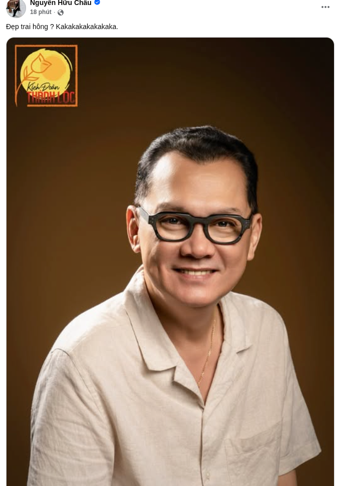 NSƯT Hữu Châu nnói đúng 3 từ khi chính thức góp mặt trong Kịch Đoàn Thành Lộc. Ảnh: FBNV