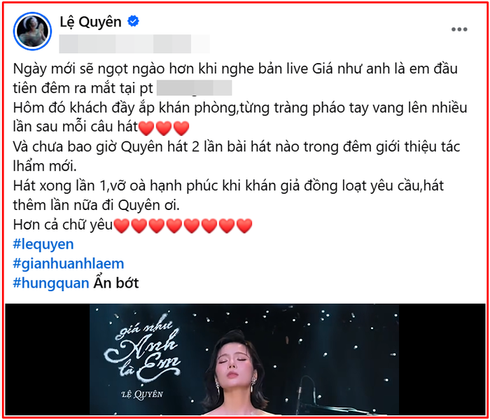 Lệ Quyên lần đầu hát live ca khúc mới, khán giả nghe xong đồng loạt đưa ra yêu cầu Ảnh 1