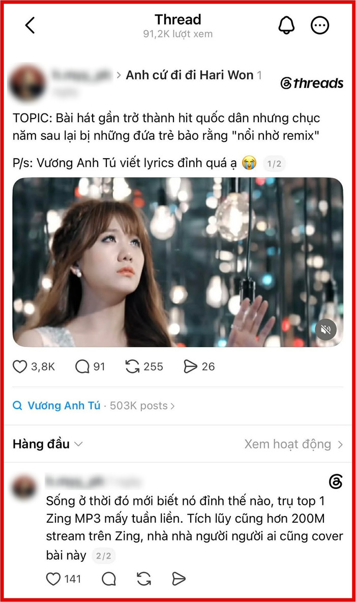 Hari Won trở thành cái tên được dân mạng quan tâm khi ca khúc Anh cứ đi đi trở thành chủ đề bàn luận trên Threads.