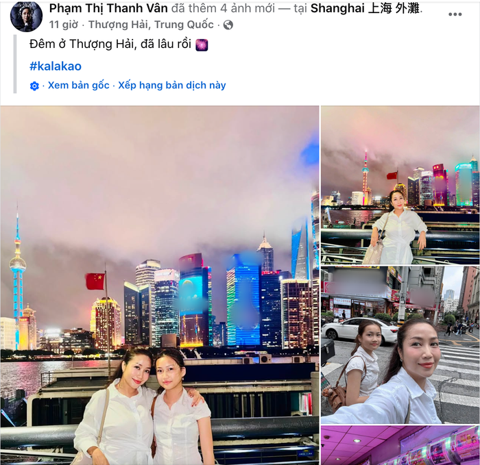 Ốc Thanh Vân chia sẻ ảnh đến Thượng Hải. Ảnh: Chụp màn hình FBNV