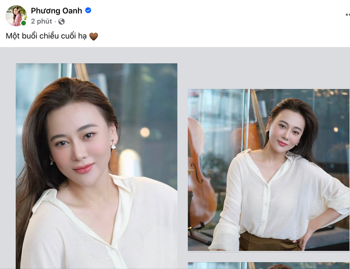 Phương Oanh nhẹ nhàng trong bộ ảnh mới. Ảnh: Chụp màn hình FBNV