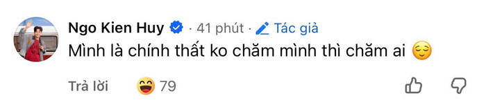 Phần bình luận hài hước của Ngô Kiến Huy khi tự nhận mình là 'chính thất' của Trường Giang. Ảnh chụp màn hình FBNV&nbsp;
