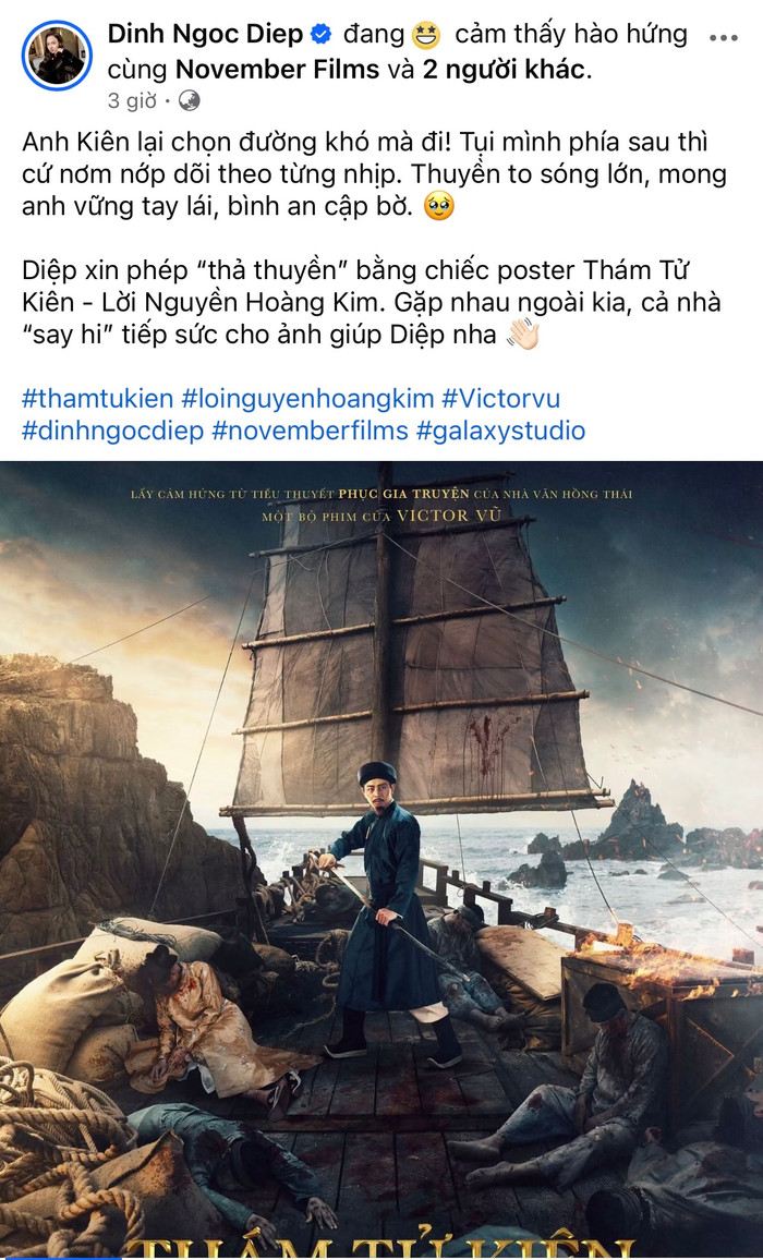 Đinh Ngọc Diệp chia sẻ poster đầu tiên của Thám Tử Kiên: Lời Nguyền Hoàng Kim.