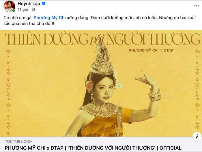 Huỳnh Lập hài hước chia sẻ về MV của Phương Mỹ Chi. Ảnh: Chụp màn hình FBNV