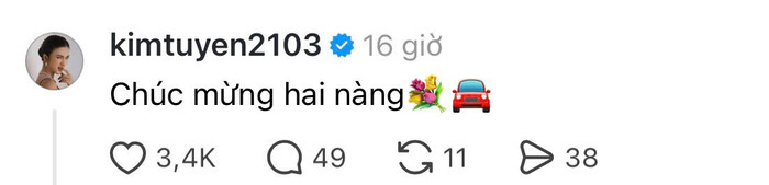 Không chỉ gửi lời chúc đến Thiên Ân, cách nữ diễn viên để lại bình luận cũng tạo cảm giác gần gũi. Ảnh chụp màn hình Threads Kỳ Duyên