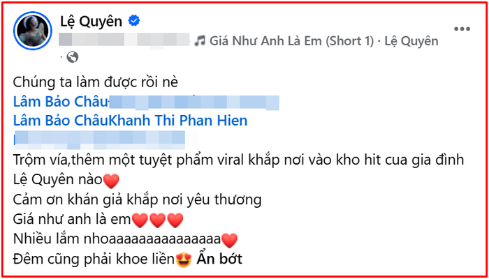 Lệ Quyên công bố tin vui với Lâm Bảo Châu lúc nửa đêm: 'Chúng ta làm được rồi' Ảnh 1