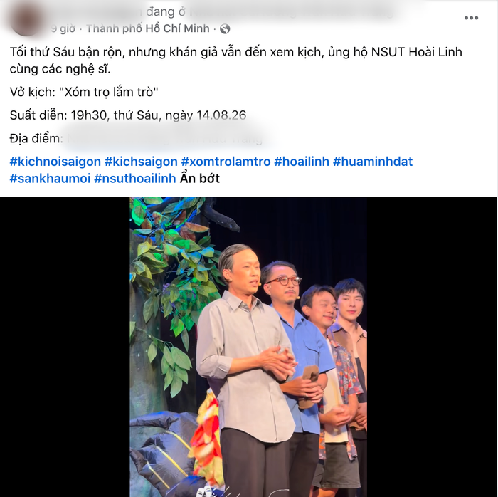 NSƯT Hoài Linh chia sẻ sau vở kịch.&nbsp;