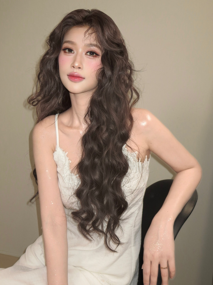 Những lọn tóc xoăn ôm lấy gương mặt, lớp make-up trong trẻo cũng góp phần tạo nên sức hút cho Thiên Ân. Ảnh: Threads Hiwon