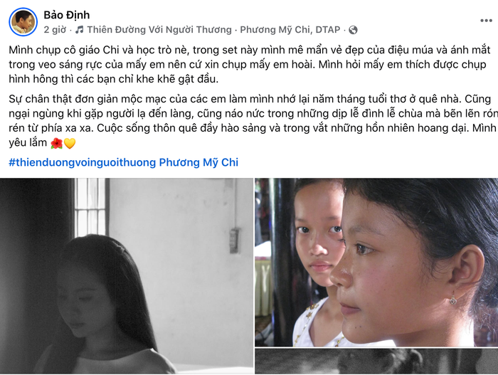Diễn viên Bảo Định chia sẻ ảnh hậu trường cùng Phương Mỹ Chi và các em nhỏ. Ảnh: Chụp màn hình FBNV
