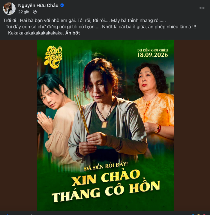 NSƯT Hữu Châu công khai ủng hộ dự án mới của Hồng Đào và Hồng Vân trên trang cá nhân. Ảnh: Chụp màn hình FBNV