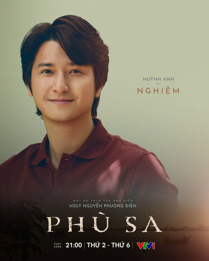 Huỳnh Anh trở lại khung giờ vàng với vai Nghiệm trong Phù sa, bộ phim mới của VFC lên sóng VTV1 từ ngày 18/8. Ảnh: FBNV.