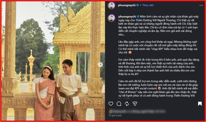 Phương Mỹ Chi viết tâm thư gửi nam diễn viên Bảo Định.