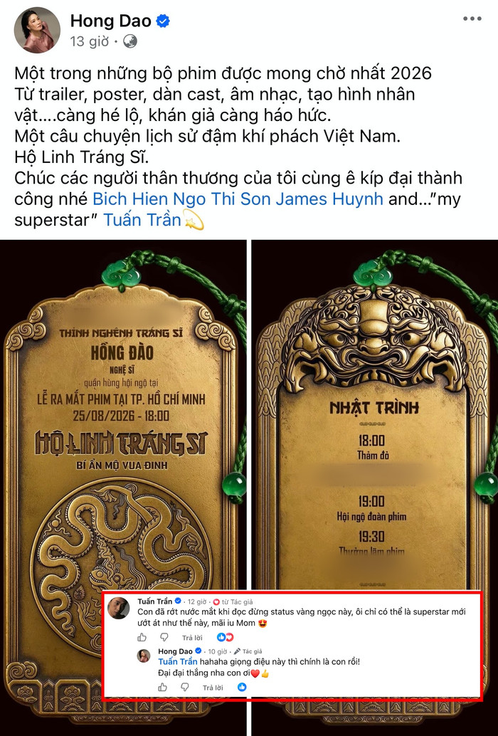 Hồng Đào gọi Tuấn Trần là 'my superstar”. Ảnh: Chụp màn hình FBNV
