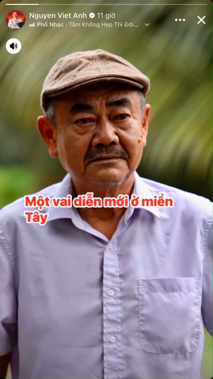 NSND Việt Anh hé lộ hình ảnh trong một vai diễn mới được ghi hình tại miền Tây. Ảnh: Chụp màn hình FBNV