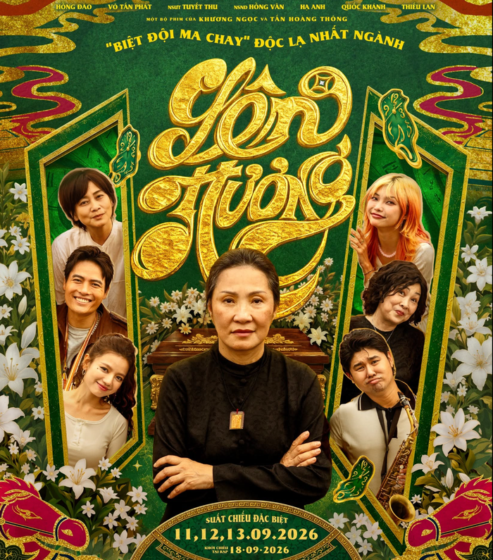 Hồng Đào xuất hiện cùng dàn diễn viên trong poster phim Lên Hương trước thềm phim chính thức ra rạp. Ảnh: NSX