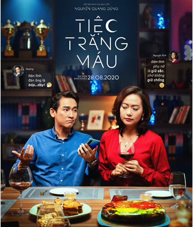 Hồng Ánh và Hứa Vĩ Văn trong Tiệc trăng máu, lần đầu hóa vợ chồng trên màn ảnh.&nbsp;