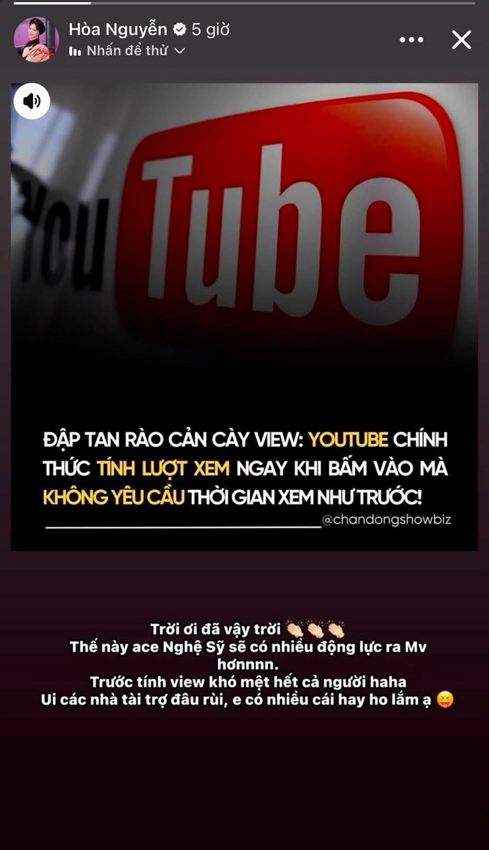 Tin bài trên trang cá nhân của Hòa Minzy. Ảnh chụp màn hình FBNV