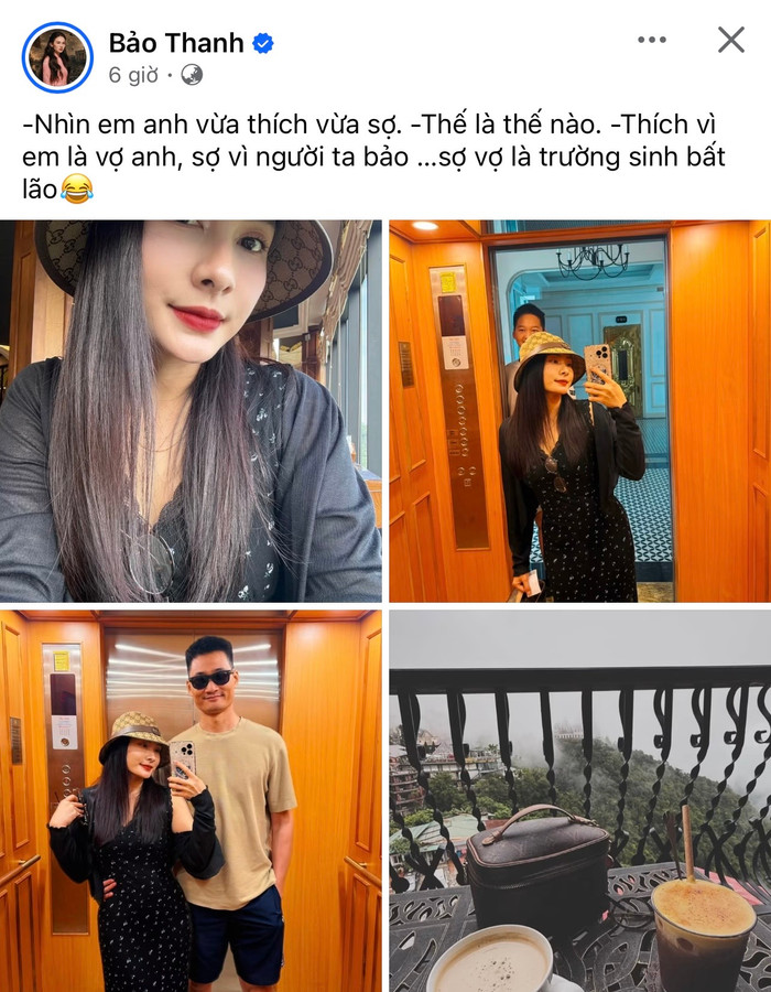 Bảo Thanh và ông xã. Ảnh: Chụp màn hình FBNV