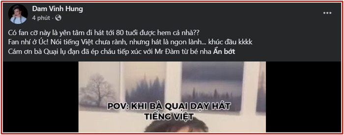 Đàm Vĩnh Hưng thích thú chia sẻ clip fan nhí hát nhạc của mình.