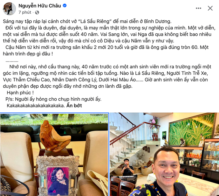 NSƯT Hữu Châu chia sẻ. Ảnh: Chụp màn hình FBNV