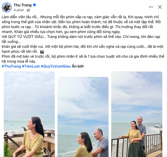 Diễn viên Thu Trang chia sẻ. Ảnh: Chụp màn hình FBNV