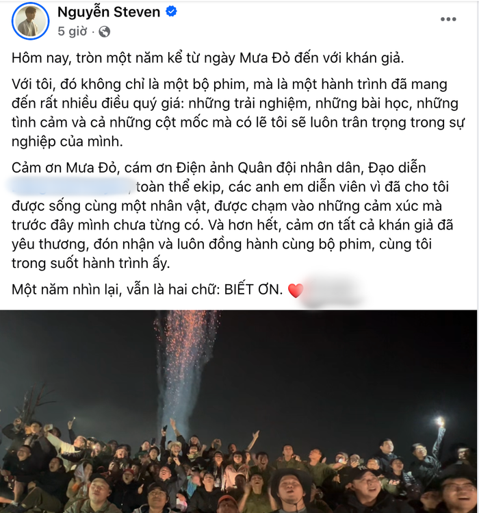 Steven Nguyễn xúc động chia sẻ. Ảnh: Chụp màn hình FBNV