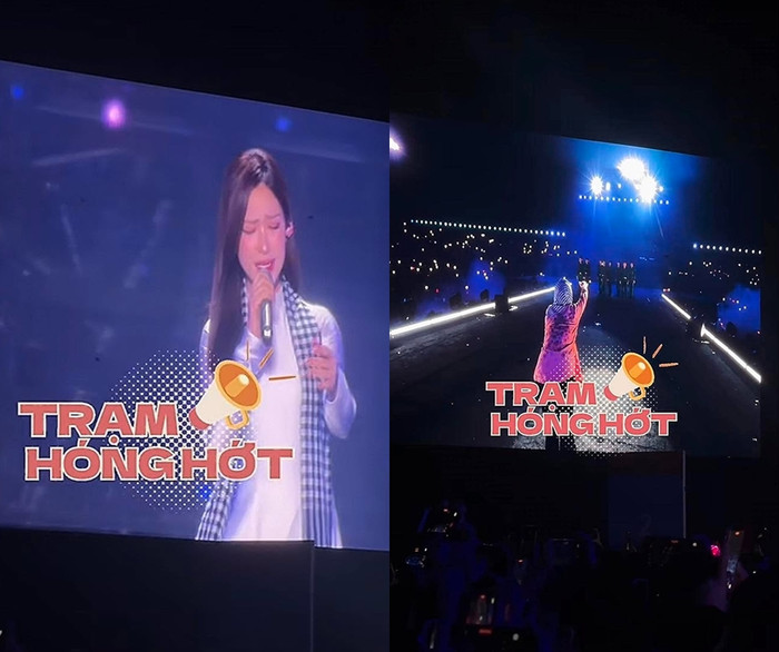 Khán giả xúc động trước tiết mục của Hòa Minzy. (Ảnh chụp màn hình từ TikTok Trạm Hóng Hớt)