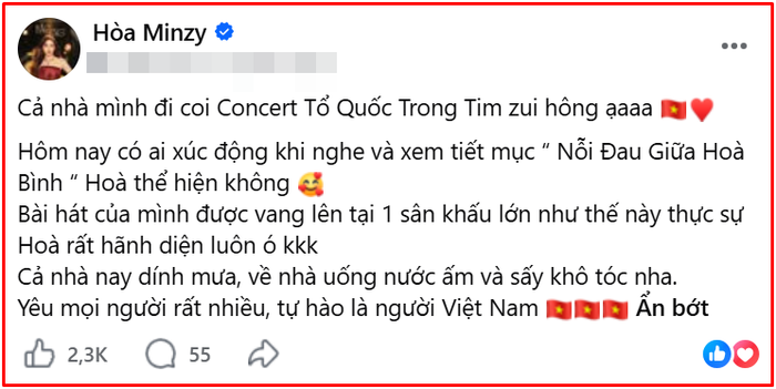 Hòa Minzy tiết lộ cảm xúc đặc biệt sau màn trình diễn tại concert Tổ Quốc Trong Tim Ảnh 2