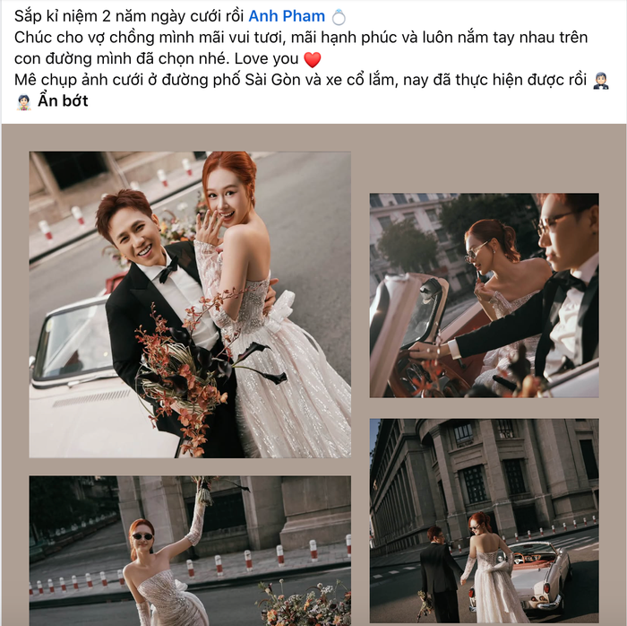 Anh Đức - Anh Phạm kỷ niệm 2 năm ngày cưới. Ảnh: Chụp màn hình FBNV