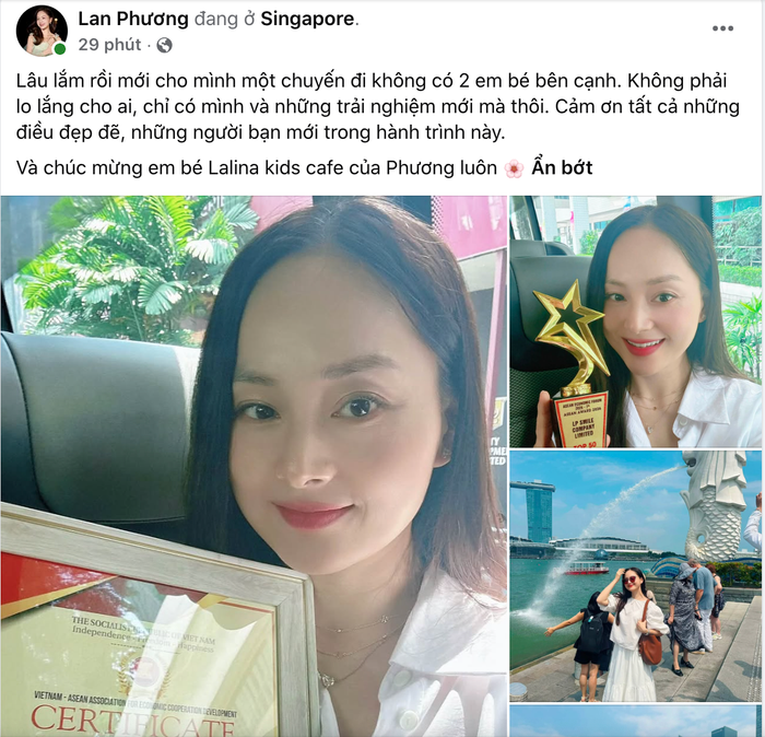 &nbsp;Lan Phương chia sẻ loạt hình ảnh tại Singapore. Ảnh: Chụp màn hình FBNV