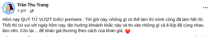 Chia sẻ gây chú ý của Thu Trang trên trang cá nhân. Ảnh: FBNV