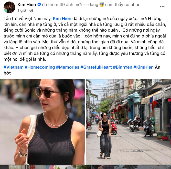 Diễn viên Kim Hiền đăng tải loạt ảnh trong chuyến trở về Việt Nam sau 11 năm.&nbsp;