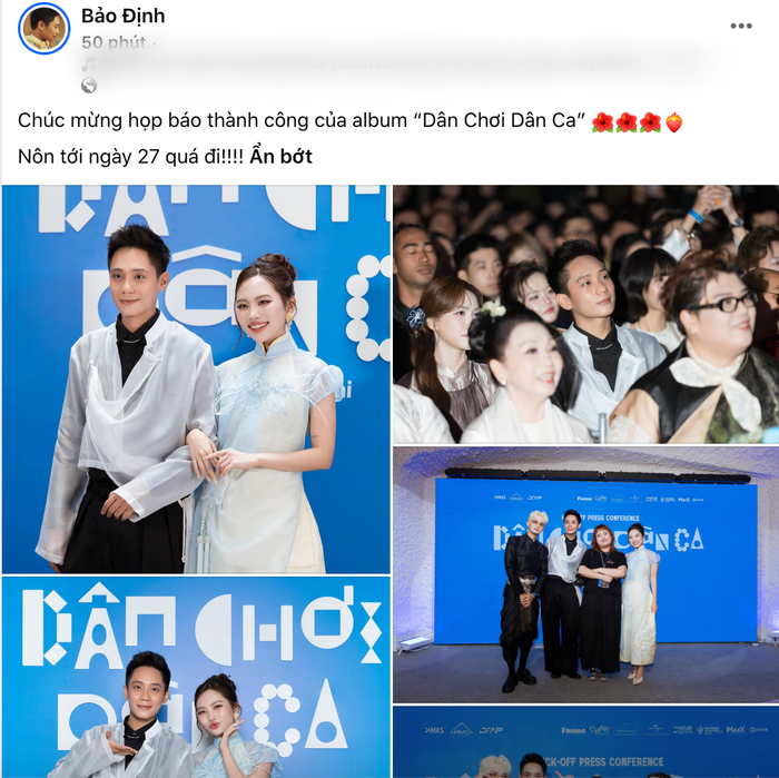 Bảo Định đăng tải hình ảnh đến ủng hộ Phương Mỹ Chi. Ảnh: Chụp màn hình FBNV