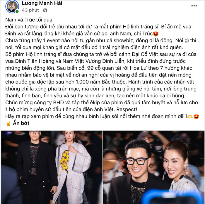 Lương Mạnh Hải chia sẻ. Ảnh: Chụp màn hình FBNV