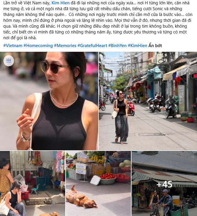 Kim Hiền gây chú ý khi trở lại Việt Nam sau nhiều năm sinh sống tại Mỹ, tìm về những nơi gắn bó với tuổi thơ. Ảnh: FBNV.