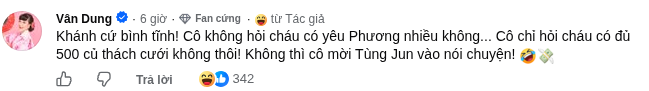 NSND Vân Dung đưa điều kiện cho Khánh nếu muốn cưới Phương. Ảnh: FBNV