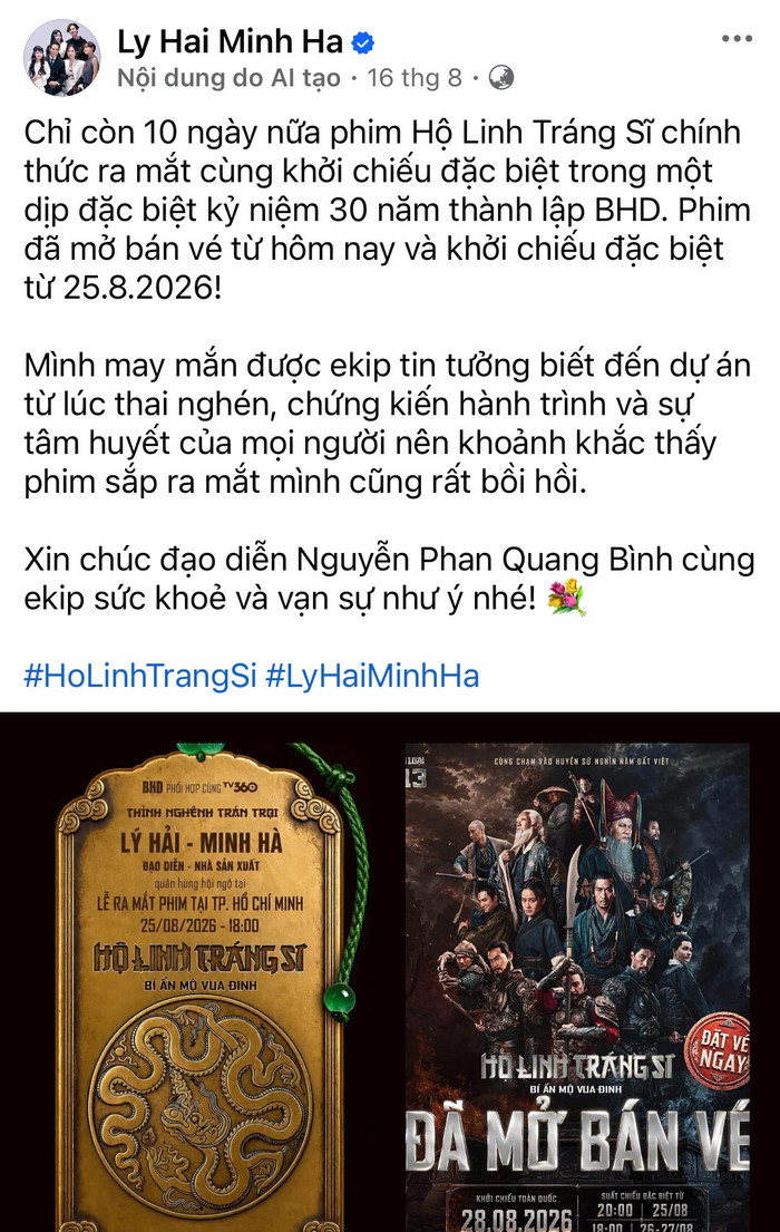 Lý Hải công khai ủng hộ phim Hộ Linh Tráng Sĩ. Ảnh: Chụp màn hình.