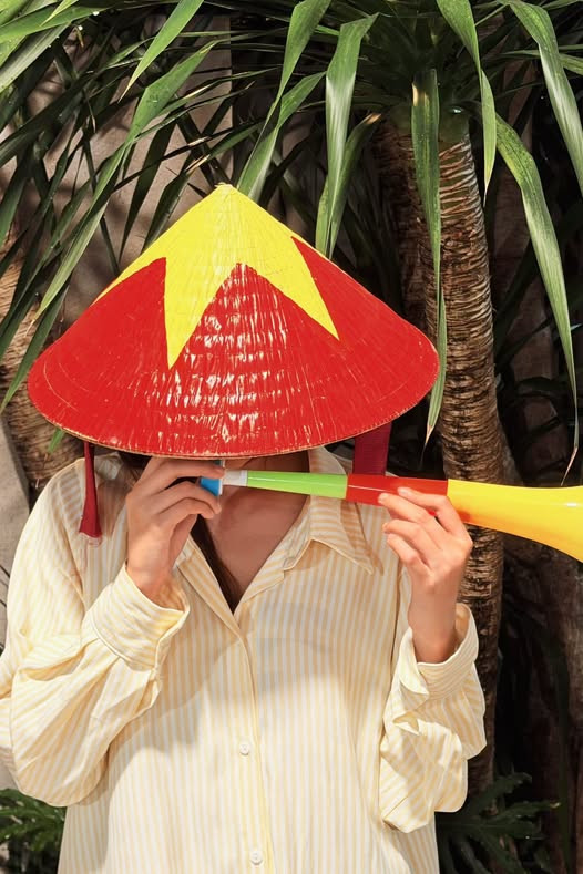 Ninh Dương Lan Ngọc hào hứng chuẩn bị cổ vũ tuyển Việt Nam trước giờ bóng lăn. Ảnh: FBNV.