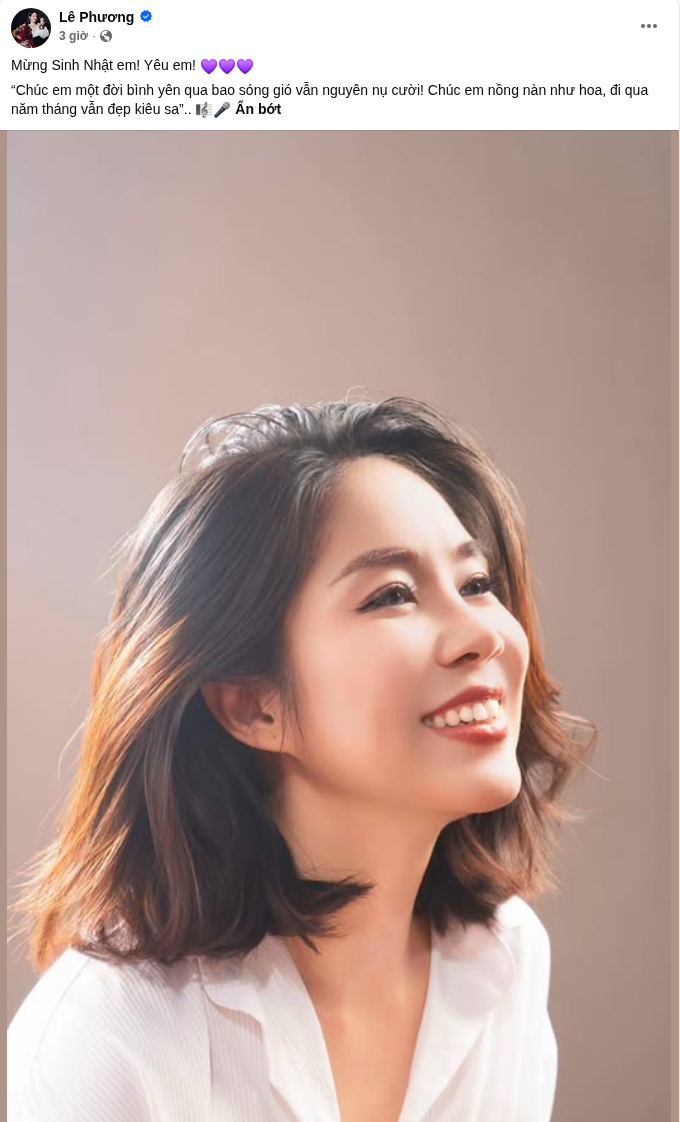 Bài đăng chúc mừng sinh nhật của Lê Phương trên trang cá nhân. Ảnh: FBNV
