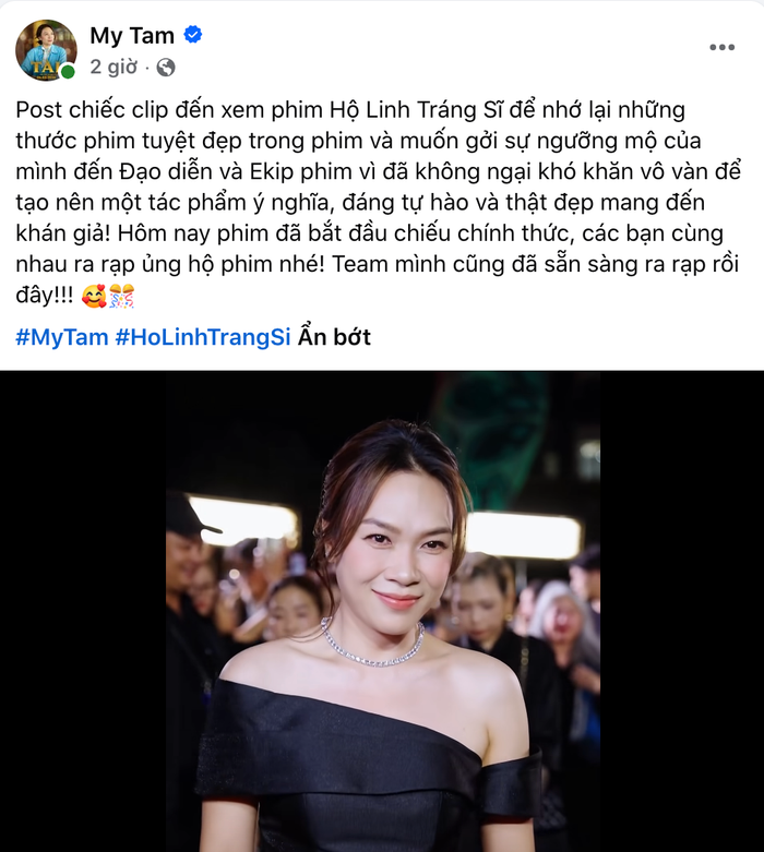 Mỹ Tâm chia sẻ. Ảnh: Chụp màn hình FBNV