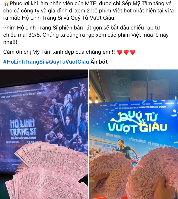 Mỹ Tâm mời cả công ty đi xem phim.