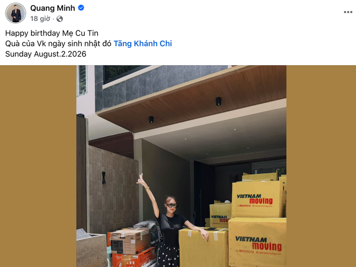 Quang Minh chúc mừng sinh nhật bà xã. Ảnh: Chụp màn hình FBNV