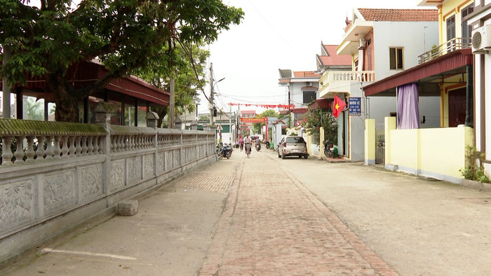 Con đường lát gạch bổ cau trải dài từ cổng làng vào đến tận các ngõ xóm đã gần 100 năm tuổi. Ảnh: Truyền hình Ninh Bình