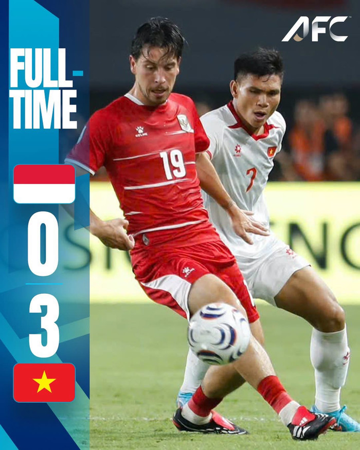 Liên đoàn Bóng đá châu Á (AFC) nhận định tuyển Việt Nam đã có chiến thắng mang tính khẳng định sức mạnh khi đánh bại Indonesia 3-0 ngay trên sân Pakansari ở AFF Cup 2026. Ảnh: AFC